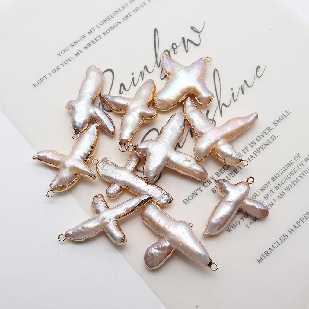 1Pcs Wrapped Pendant Freshwater Pearl Cross-Shaped Pendant For Jewelry Making DIY Necklace Accessory
