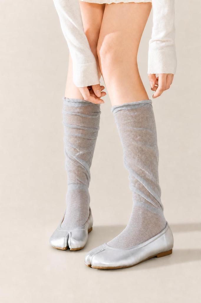 Tabi Ballet Long Split Big Plain for Sandals [CICIFAUS] Women's Socks, Two-Toe, Style, Scrunchy, Length, Thin, Summer, Toe, Gray, 45cm, Geta, Zori,