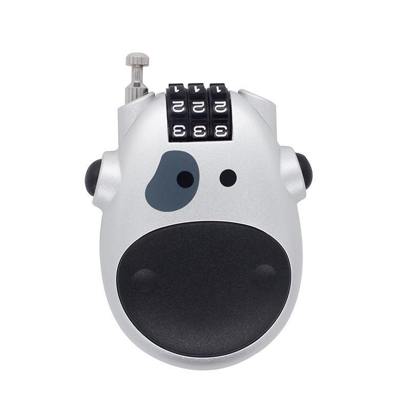 Anti-theft Cartoon Cow Combination Lock - Portable Motorcycle & Mountain Bike Helmet Retractable Steel Wire Lock