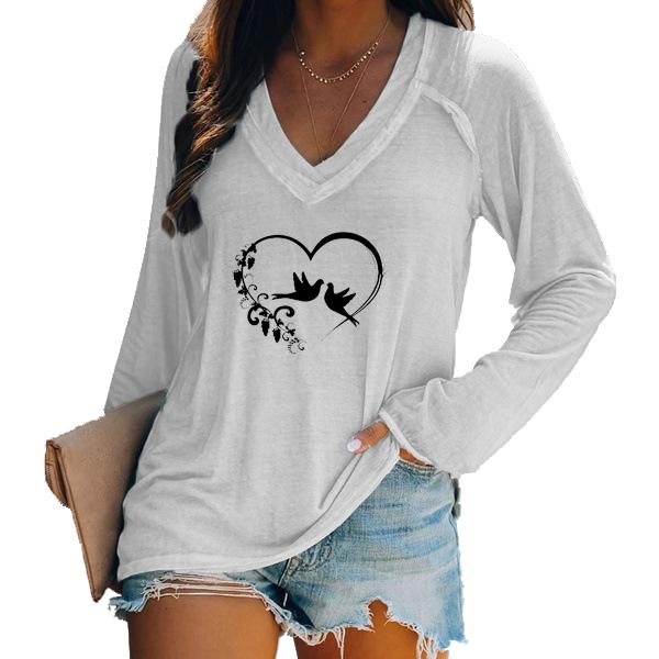 

Женский повседневный пуловер, свободный топ, женские модные топы с принтом, женская весенне-осенняя рубашка с v-образным вырезом и длинными рукавами