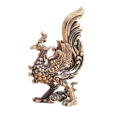 Symbolic Brasses Phoenixes Figurine with Spreading Wing Design Good Fortunes Chinese Cultural Home Office Decors Gift