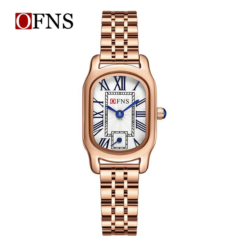 OFNS Women's Casual 30m Waterproof Quartz Watch with Roman Numerals and Two-Hand Design.