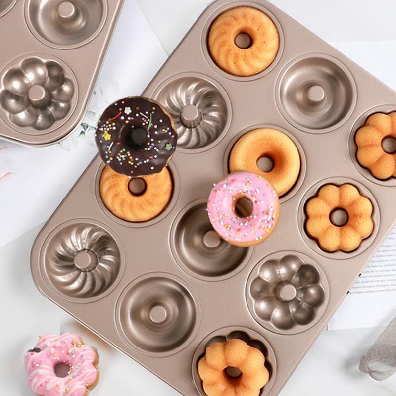 Donut Pan for Baking Nonstick Carbon Steel Doughnut Mold Bagel Bakeware Heat Resistant Cooking Supplies Cake Muffin Shaper for