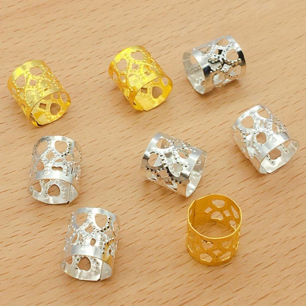 

50PCS Gold Hair Braid Tubes Heart-shaped Hair Rings Hair Cuffs Clips Dreadlocks Beads African