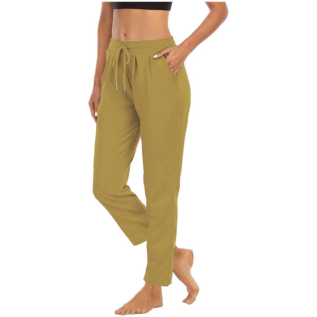 European and American Women's Fashion: Solid Color, High-waist, Casual Yoga/fitness Pants with Side Slits.