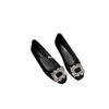 Cowhide Version~ Square Head Rhinestone Single Shoes Women's Shallow Mouth Square Head Flat Bottom Dinner Commute