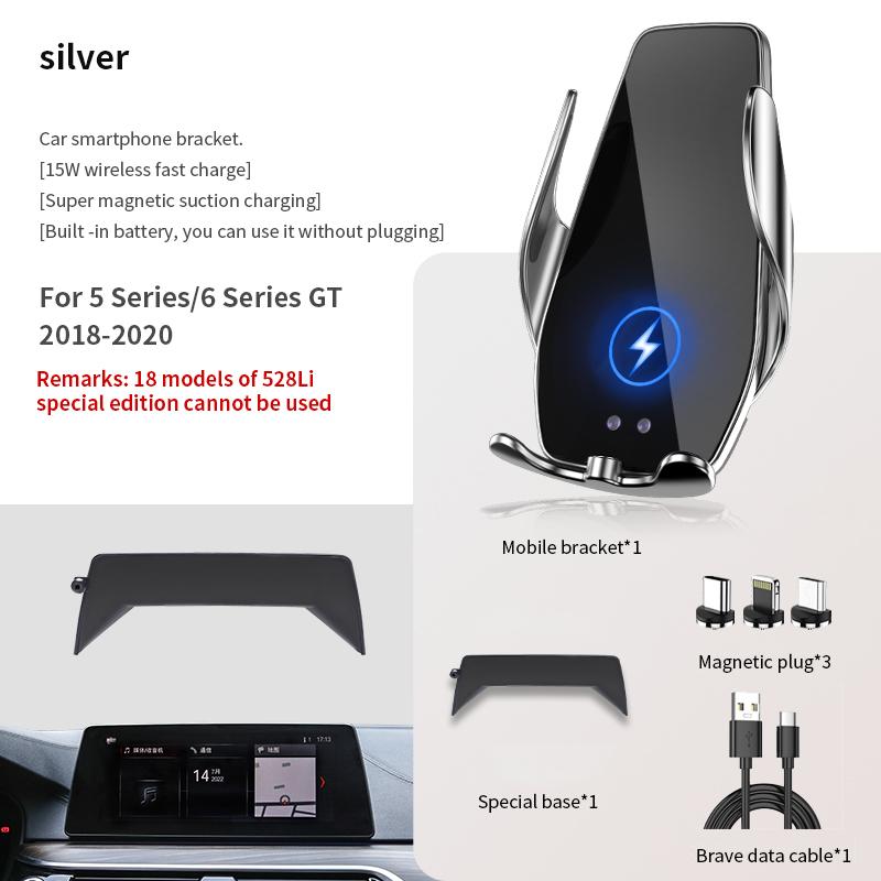 Uchwyt samochodowy na telefon do BMW serii 5 6GT 525i 530i 540i F10 F11 F18 G30 G31 G32 G38 bezprzewodowy ekran ładowania telefonu komórkowego