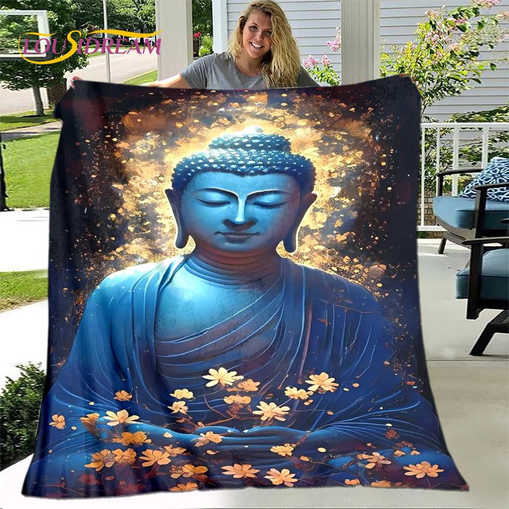 Fe Budista Buda Sakyamuni Guanyin Bodhisattva Religión Manta Manta Suave para el Hogar Orar Dormitorio Camas Funda de Sofá