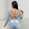 2026 European and American Crew Neck Long-Sleeve T-Shirt Autumn/Winter New Backless Sexy Top
