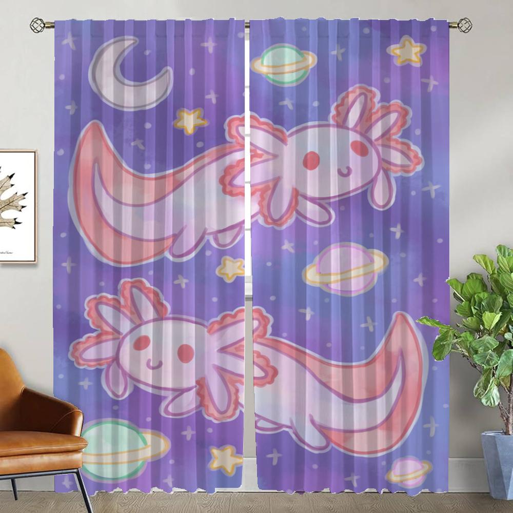 

Cute Axolotl Kitchen Curtains for Camera Window Curtain for Room 2 Panel Shades Partition Halloween Decoration Living Blackout W50xH70cmx2pcs-CL