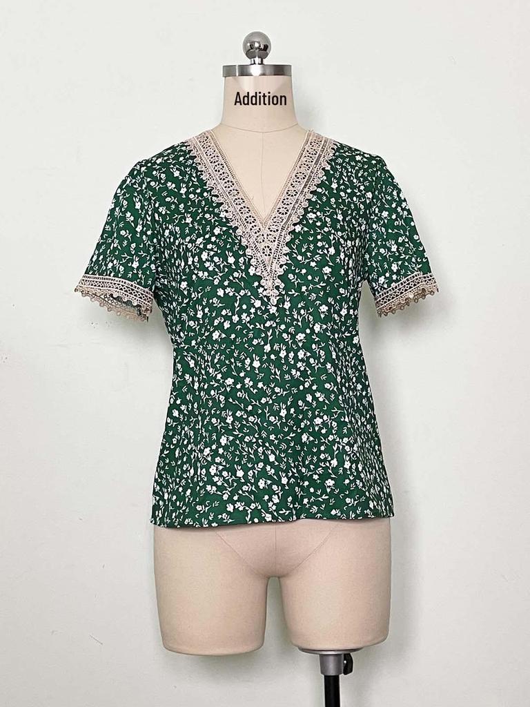 2024 Summer Lace Patchwork Floral Women's Shirt - European American Style