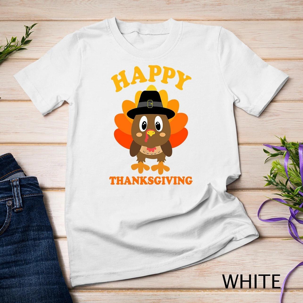 Happy Thanksgiving Shirts for Boys Girls Kids Pilgrim Turkey Unisex T-shirt S