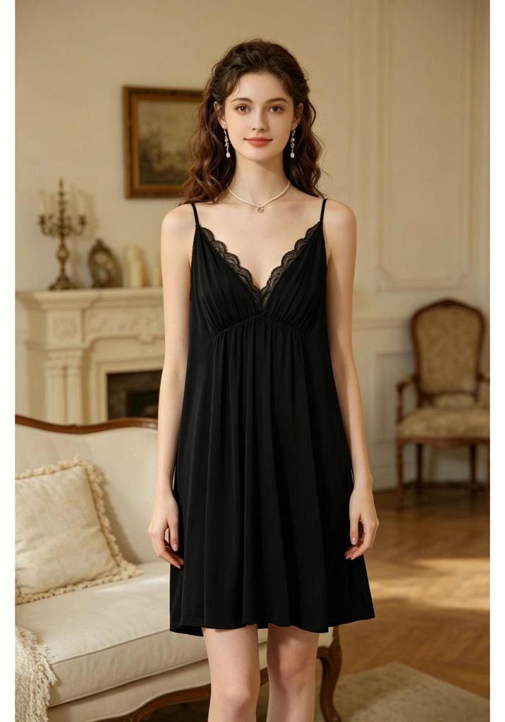 2026 Spring/Summer Sexy V-neck Beaded Modal Camisole Midi Nightgown for Women