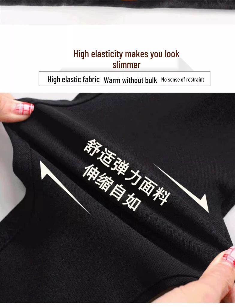 New 2025 Plus Size Women's Fleece-Lined High Waist Black Leggings - Thickened, Skinny Fit for Autumn and Winter