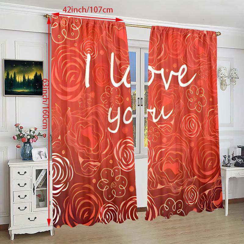 2pcs- I Love You Printed curtains, pole bag curtains 42*84, Bedroom and living room, home decoration, room decoration