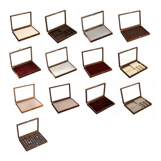 Ring-Aufbewahrungsbox, Langlebiges Holz mit unterteiltem Design, Weiches Samt-Innenfutter, Mehrgitter-Schmuckorganizer, für Ringe Armbänder Ohrringe