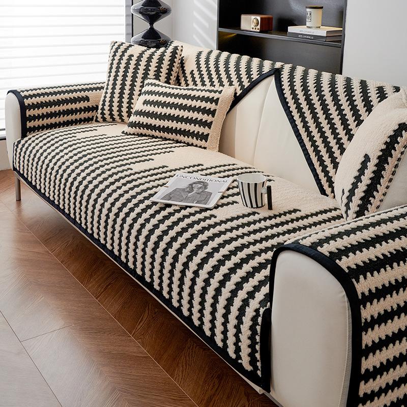 Qianniao Grid Sofa Cushion Comfortable Cotton Velvet Winter Thickened Seat Cushion High-end and Anti Slip Sofa Cover