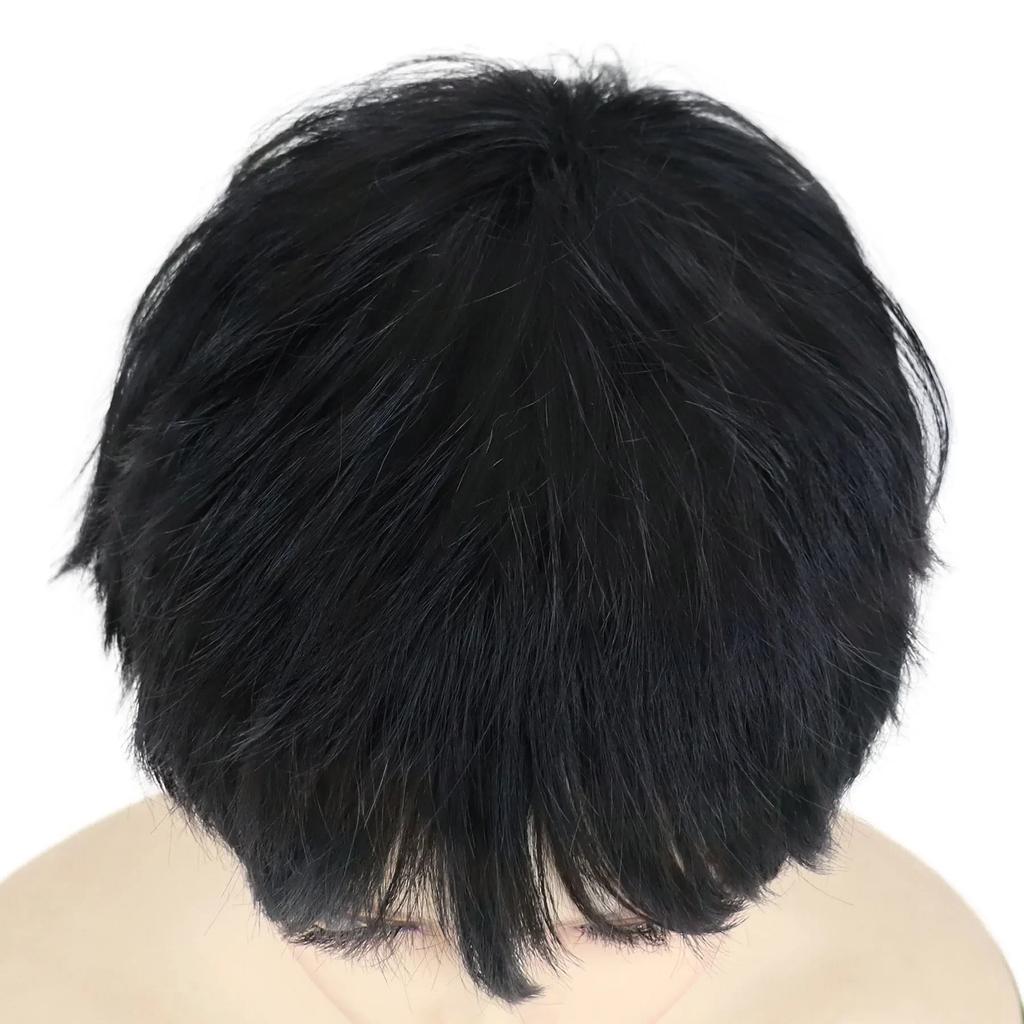 Short Black Wigs for Women Synthetic Hair Cosplay Wig with Bangs Shag Curly Hairstyles Anime Costume Party Halloween Wig Natural