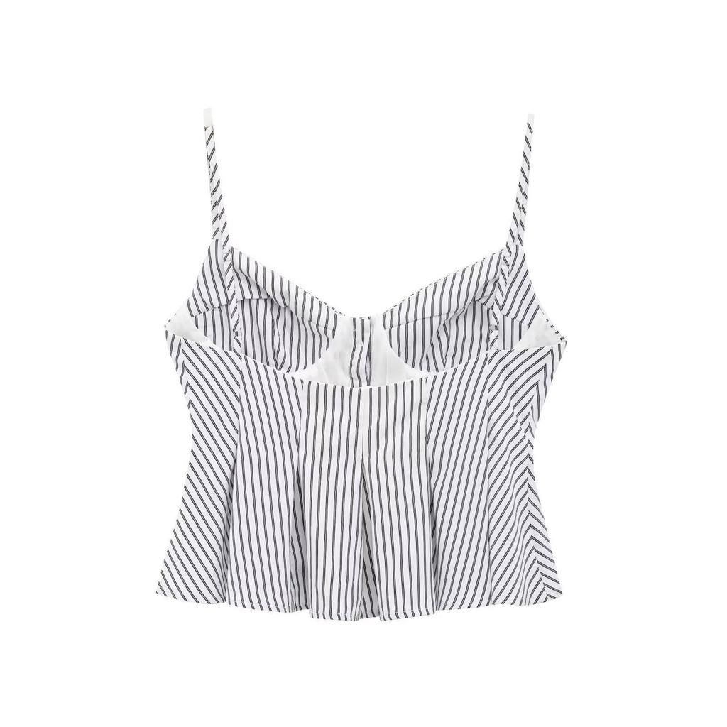 2025 Spring Sexy European & American Style Spaghetti Strap Pleated Poplin Top