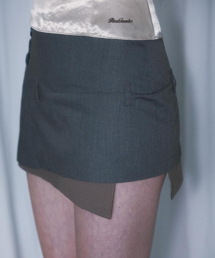Rose Franz Stripe Layered Mini Skirt [Khaki]