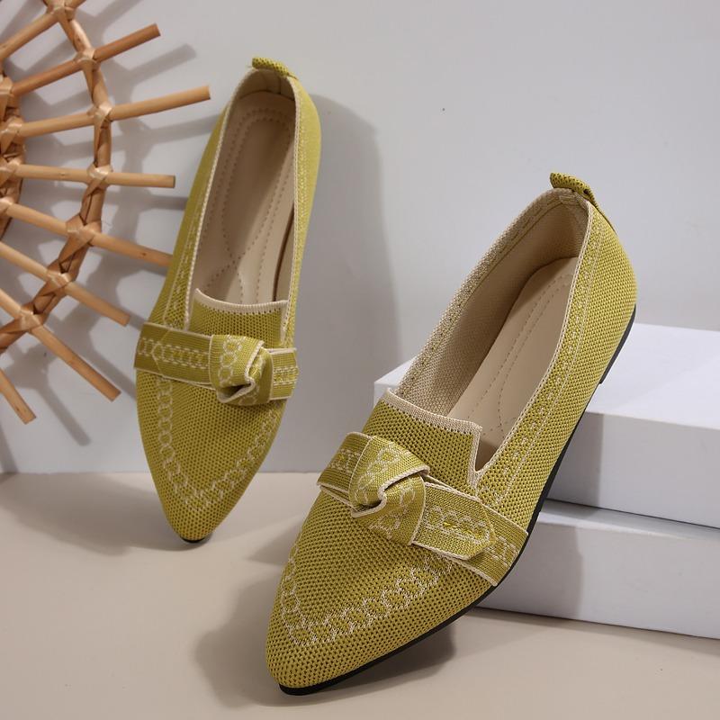 Spot Foreign Trade Thin Pointed Large Size Flat Single Shoes Fly Weaving One Pedal Bow Casual Breathable Women's Shoes