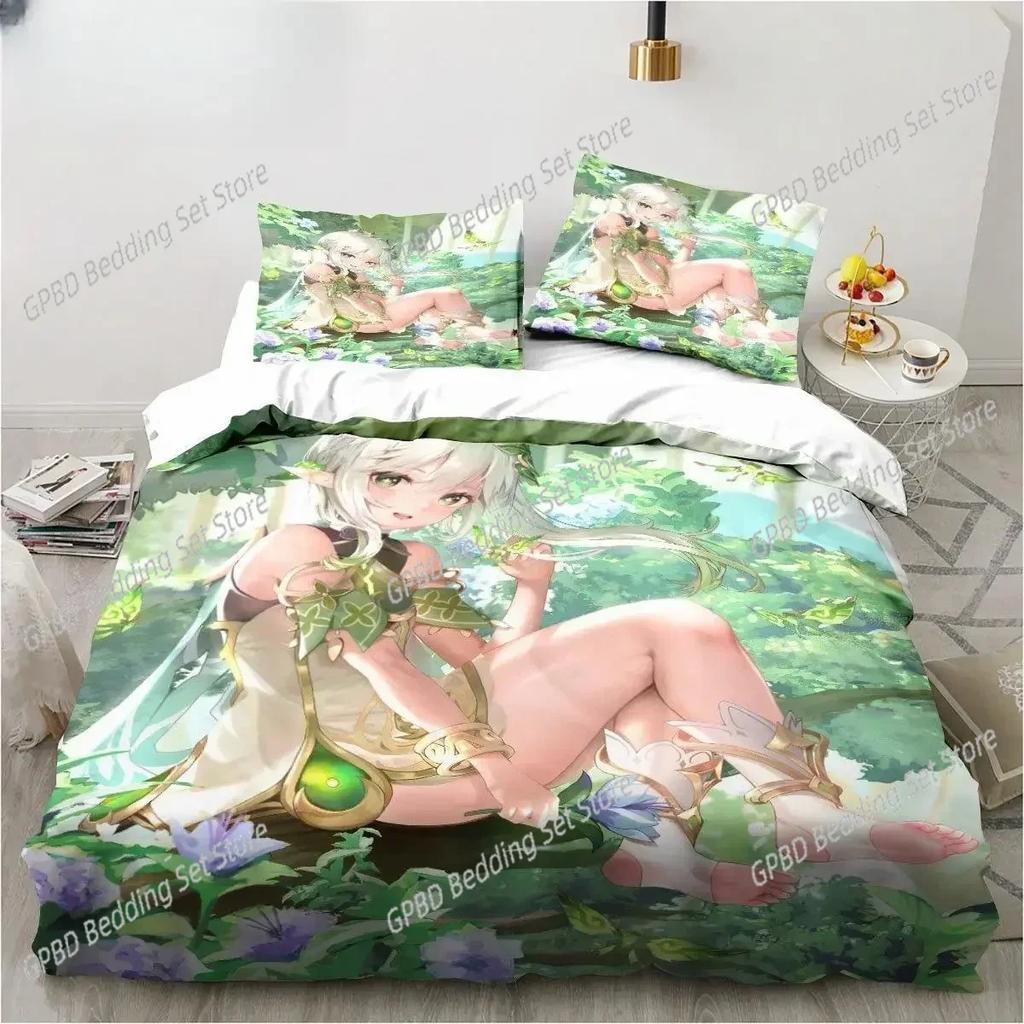3D Print Genshin Impact Nahida Kawaii Nahida 3D Duvet Cover Bedding Set Comforter Linen Pillowcases Home Decor Twin King Queen