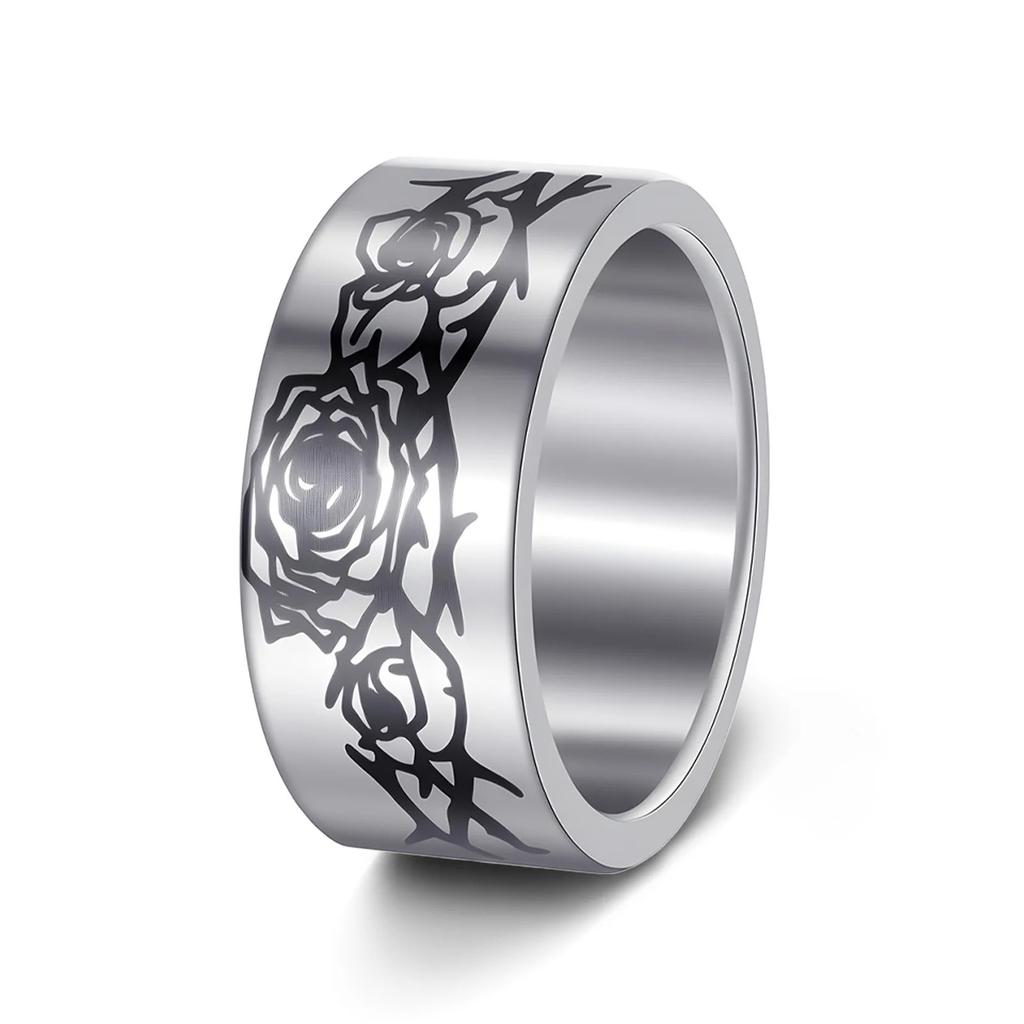 10MM Titanium Stainless Steel Rings for Men Women Rose Flower Polished Rings Engagement Wedding Band  Gift Wholesale