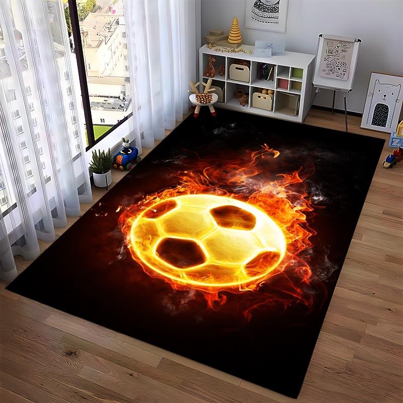 "Fiery Soccer Ball Design Carpet for Living Room, Modern Style Rug" Suitable for use as an anti-slip for living room bedroom sofas