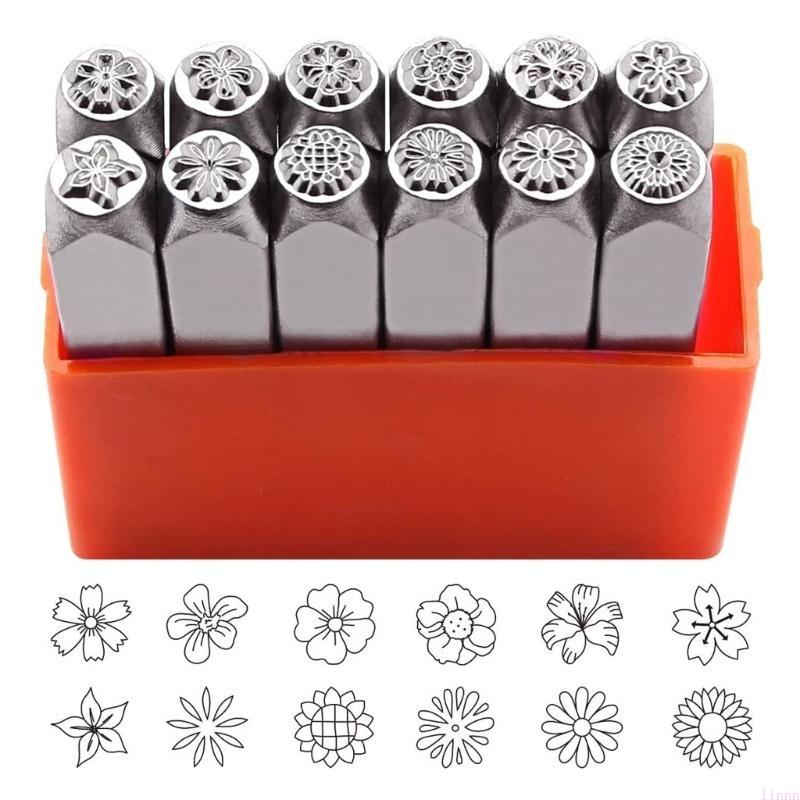 12 Stück Metallbuchstaben-Set 1/8” 1/4” Stahlblumenstempel-Set Stempelwerkzeug zum Prägen von Metall, Lederhandwerk