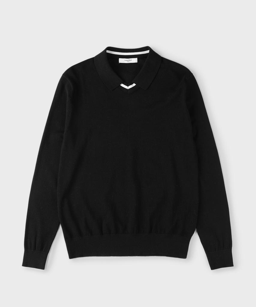 PANICALE Black V-Neck Open Collar Knit