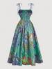Vintage Flower Print Sleeveless A Line Dress With High Waist For Casual Summer Wear