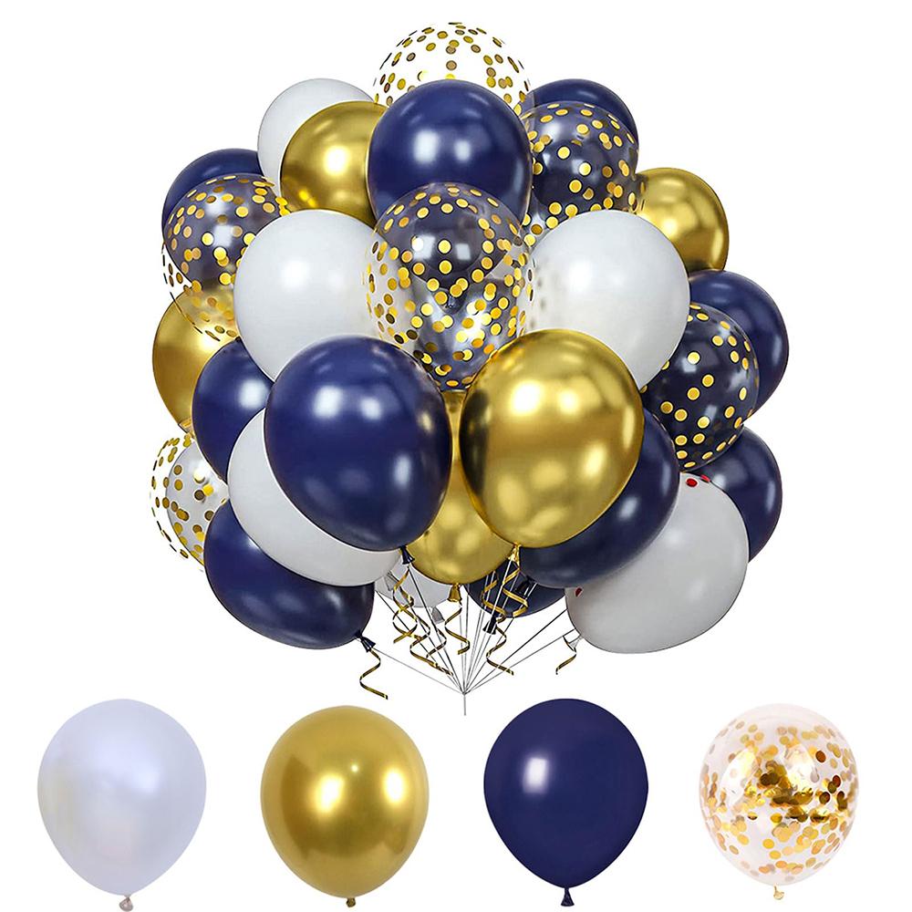 60 st mörkblå och vita ballonger festdekoration ballong konfettiballong bandset lämpligt för födelsedagar, temafester,