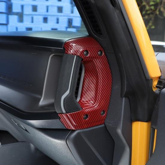 ABS Center Console Two Side Handle Cover Trim For Ford Bronco Red Carbon Fiber