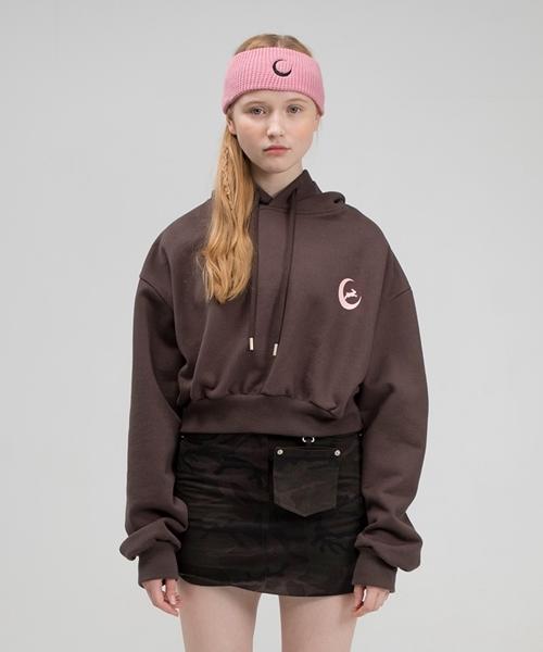 Fake Mama Logo & Rabbit Print Crop Sweatshirt [Dark Brown] Brown