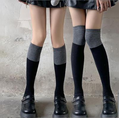 Knitted Winter Socks Women Over Knee Socks Non-Slip Thigh High Splicing Together Color Warm Women's Knee Socks Spring Stockings For Women