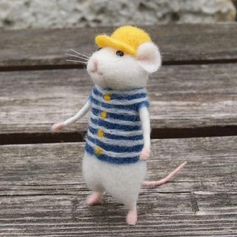 Poke Wool Felt Handmade Material Bag DIY Doll No Finish Cartoon Cute Mouse Kit Plush Toys Ornament Children Best Birthday Gifts