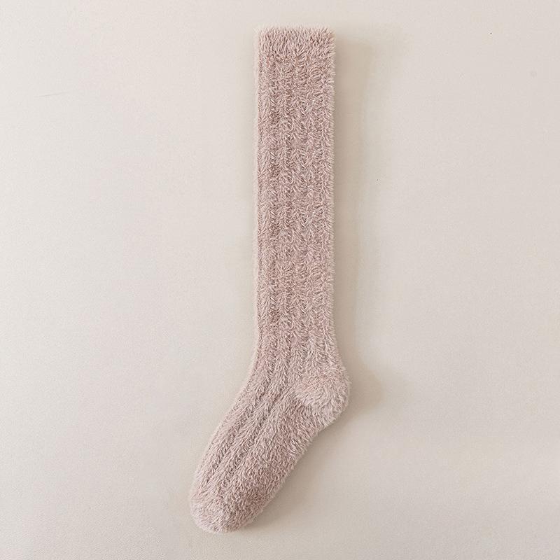 Non-shedding Solid Color Coral Fleece Long Leg Socks for Women, Thick and Warm Padded Women's Socks, Suitable for Autumn and Winter, Sleep Socks.