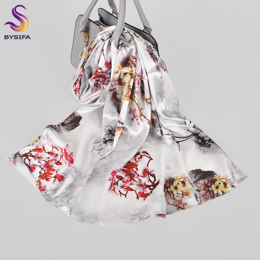 [BYSIFA]  Green Blue Ladies Satin Long Silk Scarf Shawl New Fashion Brand Scarves Printed Spring Fall Female Head Scarf 160*70cm