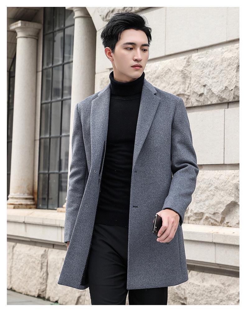 Men's Mid-Length Wool Slim Fit Trench Coat