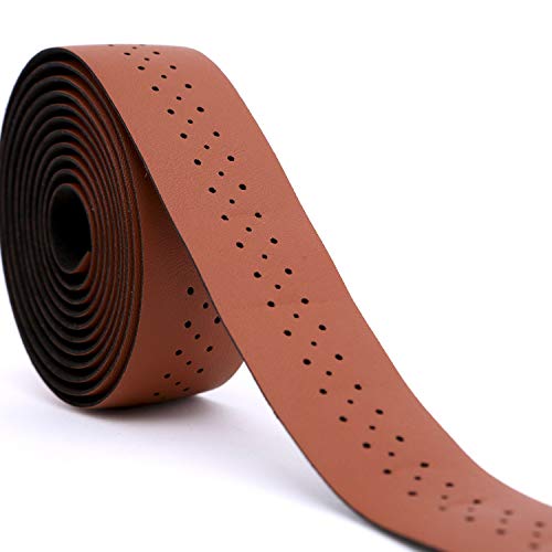Bicycle Handlebar Strap, Cycling Road Race PU Leather, Textured Punch Strap, Cycling Gear, Accessories, Brown
