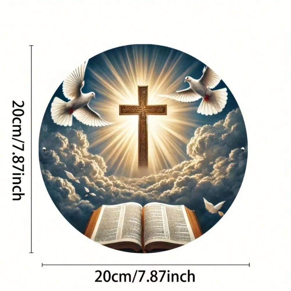 2D Round Metal Sign Christian Cross Bible Religious Home Decor Wall Art Sculpture
