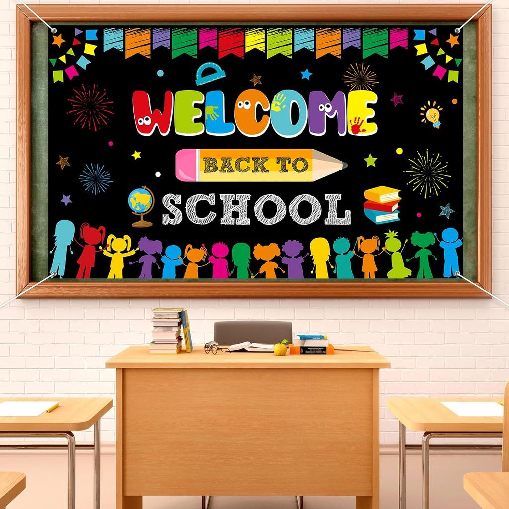 Welcome Back to School Background Banner Decoration,Fabric Bulletin Board Decoration,Welcome Back to School Photo Booth Backdrop Wall Decoration,72.8