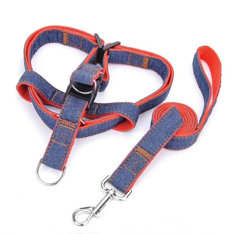Chong Xiao Man Adjustable Denim Dog Leash and Harness Set