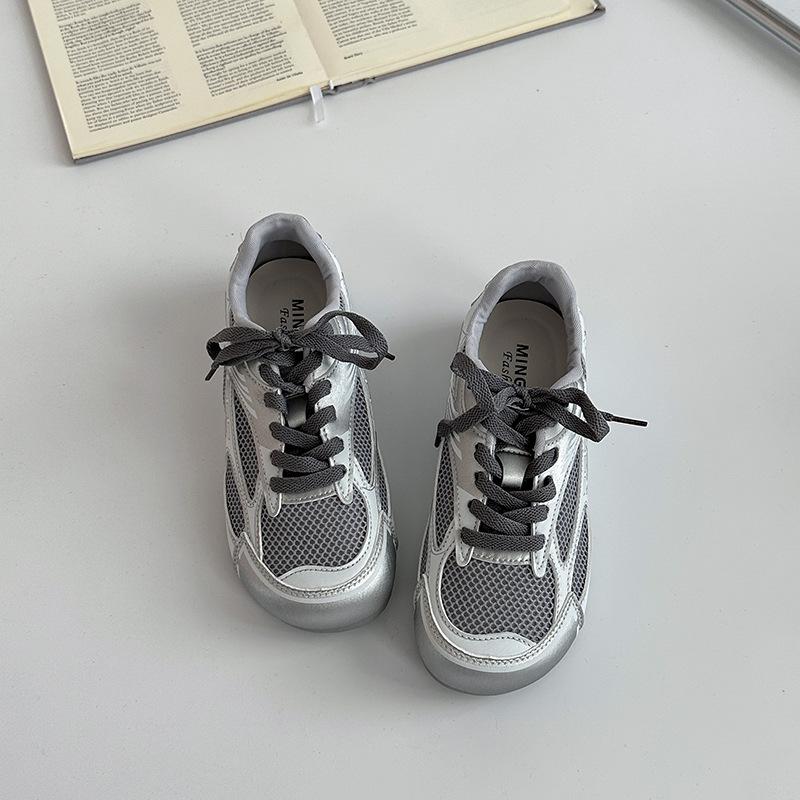 Fashion splicing casual lace-up sneakers summer retro lace-up soft-sided breathable mesh thick-soled women's German training shoes