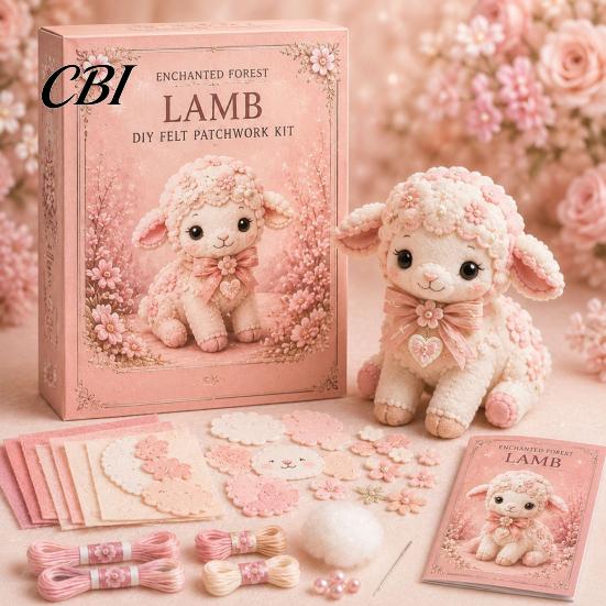 Handmade Gift Idea Pink Animals Patchwork Kit, DIY Felt Woodland Friends Sewing Project, 3D Cute Creative Hobby Kit Art Craft for Beginners Home Decor