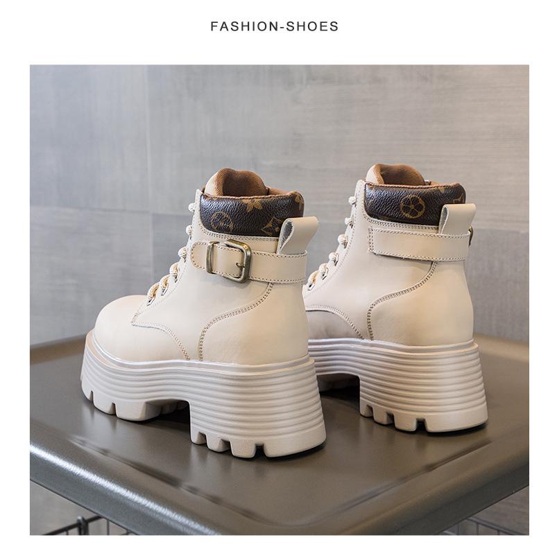 2024 Women s Genuine Leather Lace-Up Martin Boots with Thick Soles 9 cm Inner Height Warm Cotton Small Sizes 34 3526₽