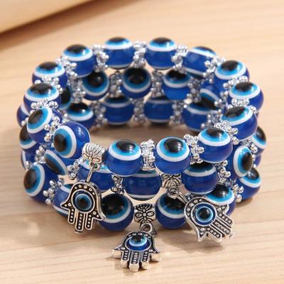 3PCS/Set Bohemia Multilayer Elastic Bracelets Set For Women Vintage Eyes Hand Beaded Bracelets Bangle Female Boho Jewelry Set