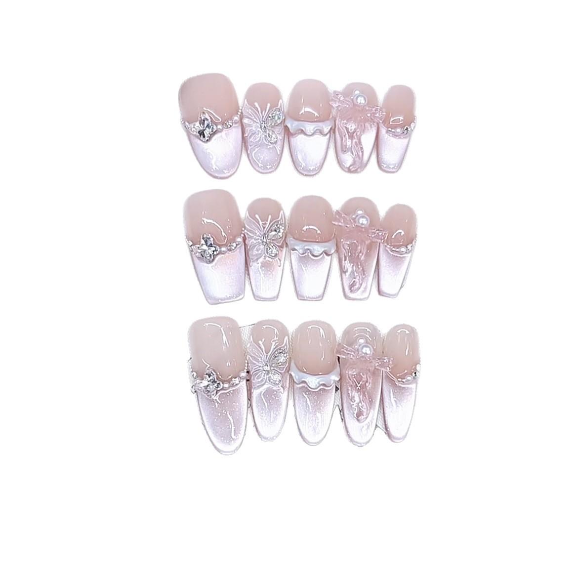 

Чистые наручные доспехи Новый стиль Юбка принцессы Подол Циркон Бабочка Ручная резьба Кошачий глаз Нейл-арт large L