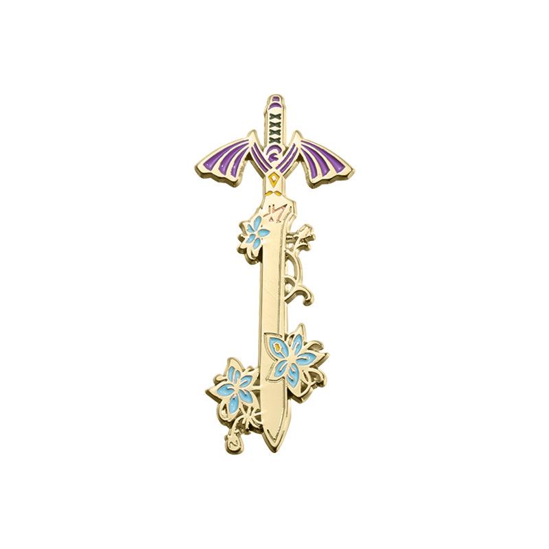 Alloy Gold Stylish Cartoon Flower And Sword Brooch Versatile Fashion Accessory For Everyone