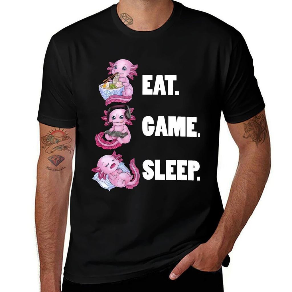 Eat Game Sleep Cute Axolotl Great Gift Idea Tshirt Sports Casual Breathable Tee Shirt